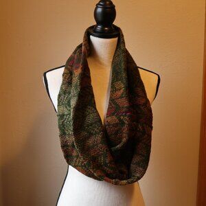 infinity scarf, wool, brown, green, earthtones